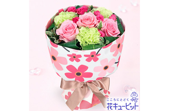 ピンクバラの花キューピットブーケ（フラワー）【3,000円+税