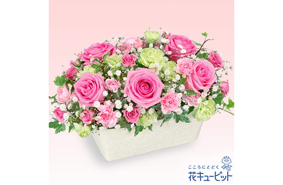 ピンクバラの花キューピットブーケ（フラワー）【3,000円+税